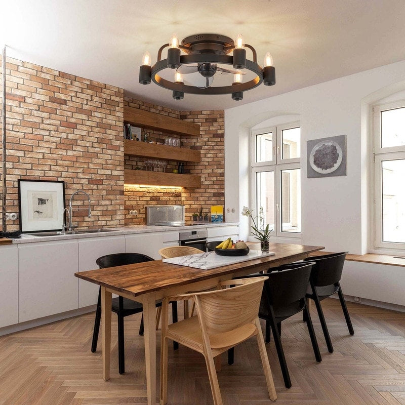 Ventilateur de plafond moderne de style ferme de 20 po, éclairage LED discret à encastrer avec télécommande pour salon