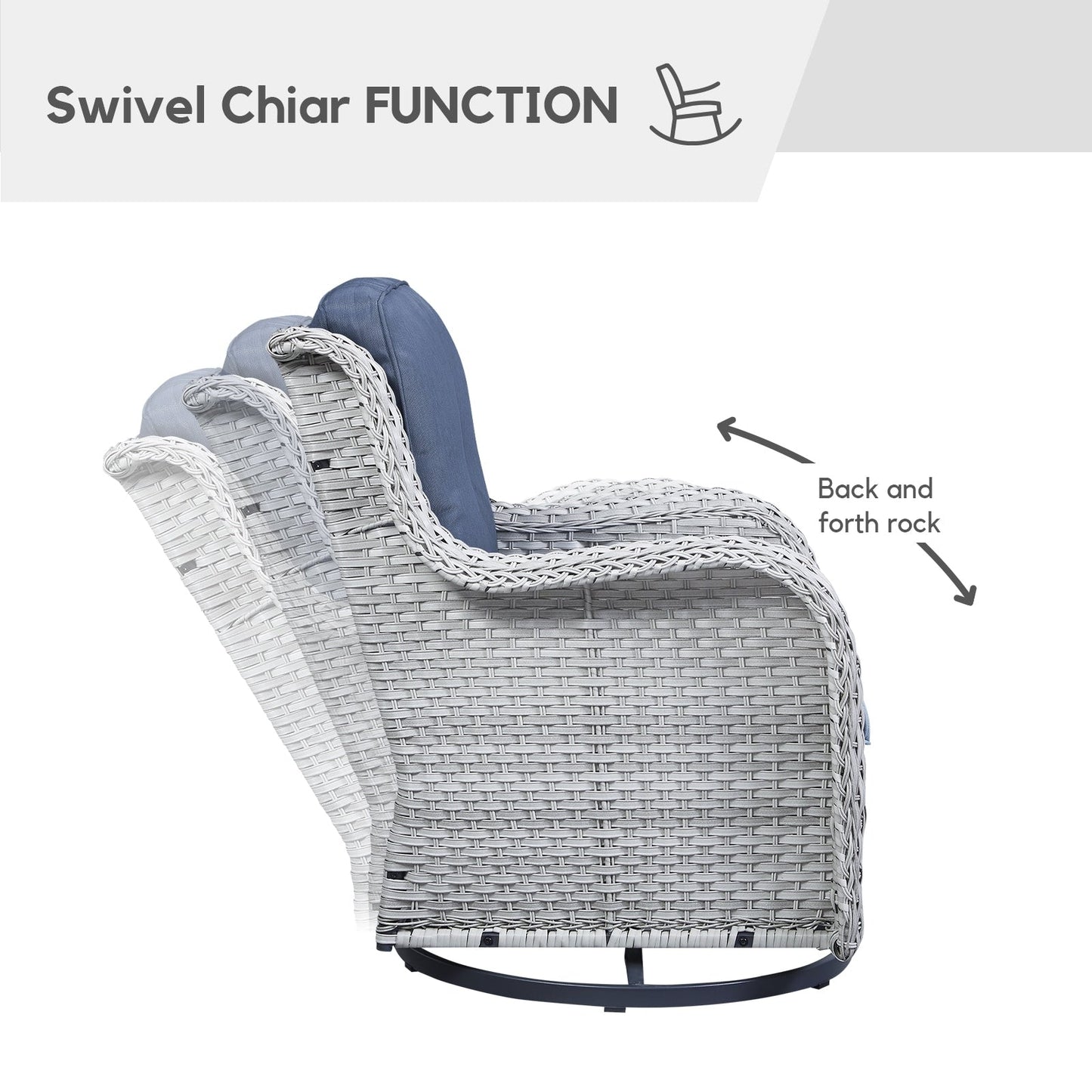 Chaises à bascule d'extérieur en osier Gymojoy avec base pivotante (lot de 2)