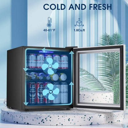 Réfrigérateur à boissons de 1,3 pi³ - Mini-réfrigérateur pour 48 canettes et 12 bouteilles, porte en verre, commande par bouton