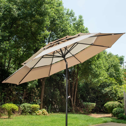 Parasol de terrasse inclinable à 3 niveaux de 10 pieds de MAISON ARTS, parasol d'extérieur à double ventilation avec lumières LED