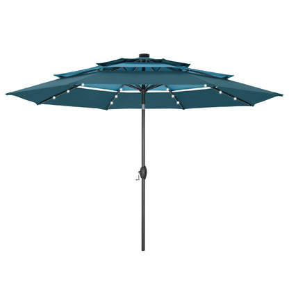 Parasol de terrasse inclinable à 3 niveaux de 10 pieds de MAISON ARTS, parasol d'extérieur à double ventilation avec lumières LED