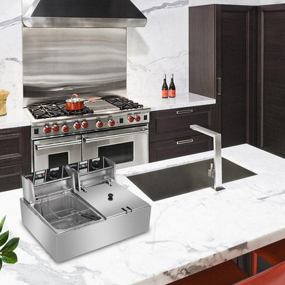 Friteuse électrique à double cylindre en acier inoxydable de 12,7 QT/12 L