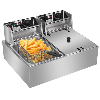 Friteuse électrique à double cylindre en acier inoxydable de 12,7 QT/12 L