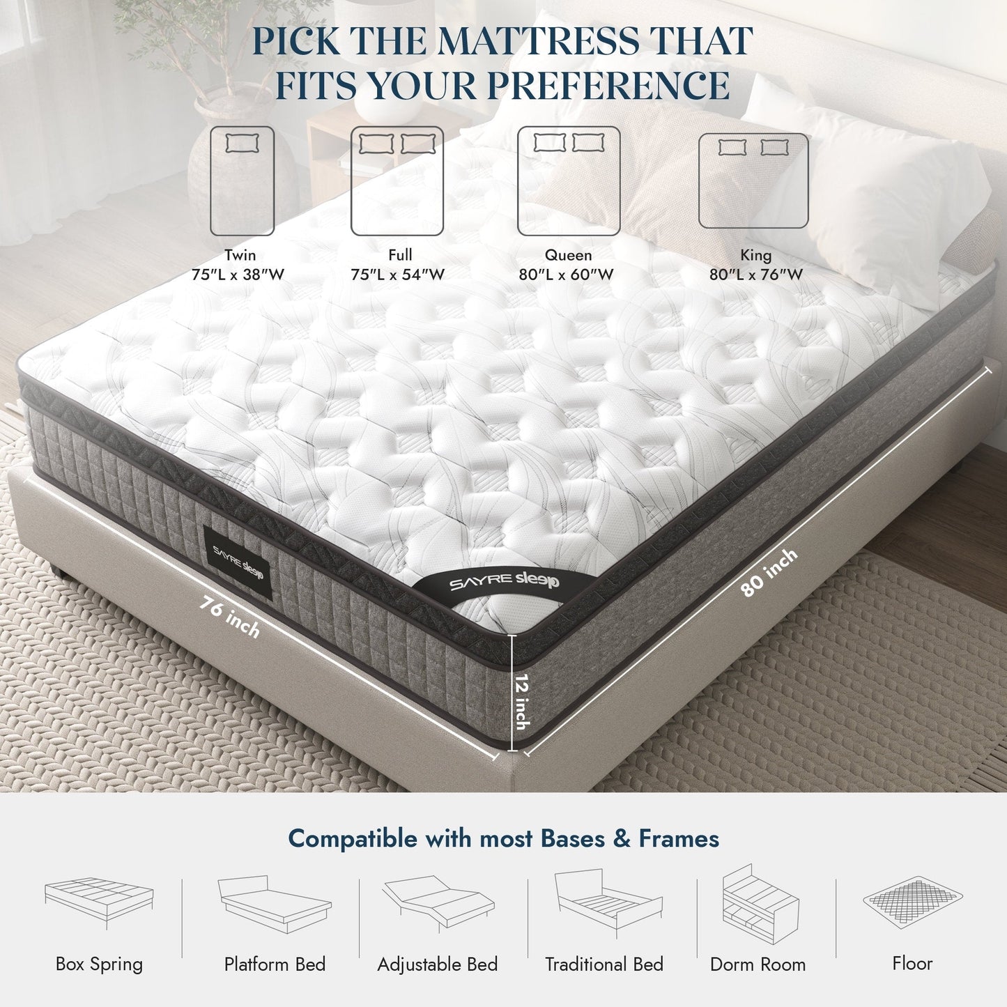 Assemblé aux États-Unis - Matelas hybride 12 Diamond à ressorts ensachés et mousse à mémoire de forme Cool Gel