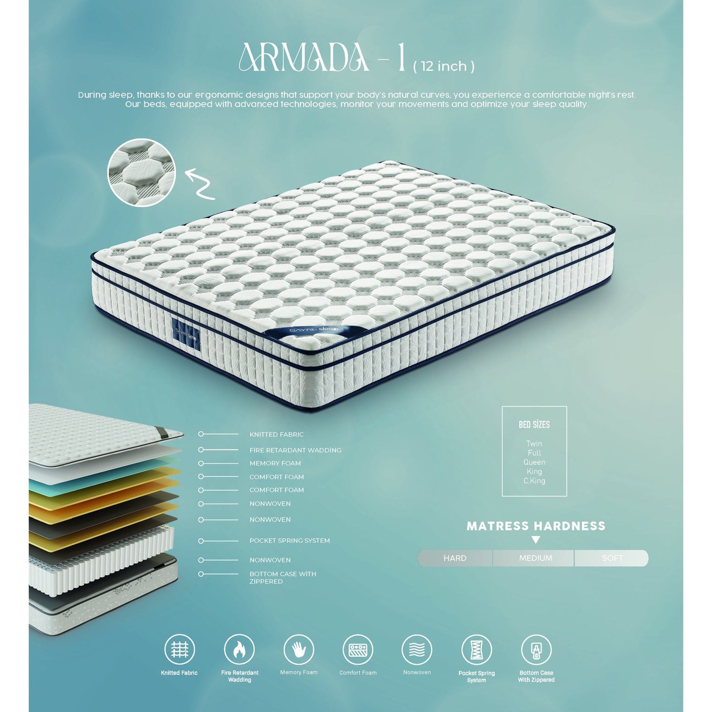 Assemblé aux États-Unis - Matelas hybride 12 Diamond à ressorts ensachés et mousse à mémoire de forme Cool Gel