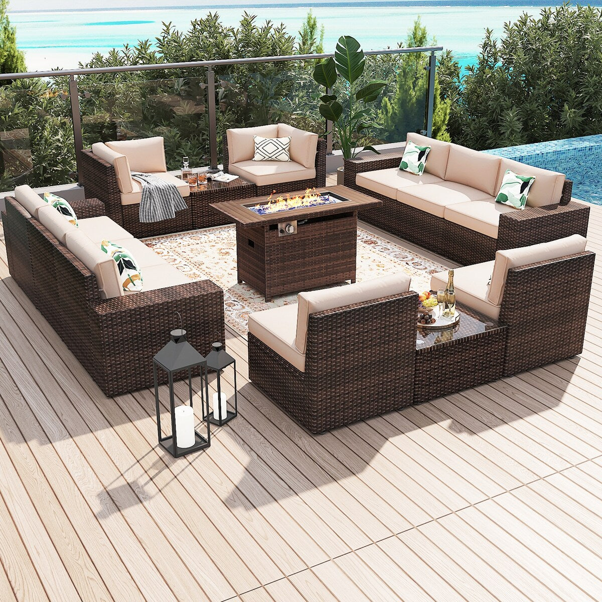 Ensemble de meubles de patio 13 pièces avec table de foyer 44