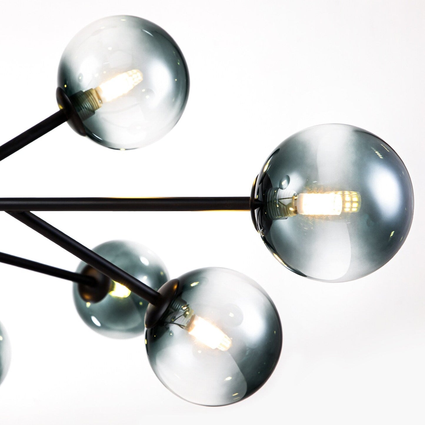 Lustre linéaire moderne à 15 lumières pour îlot de cuisine Sputnik avec branches et globes en verre
