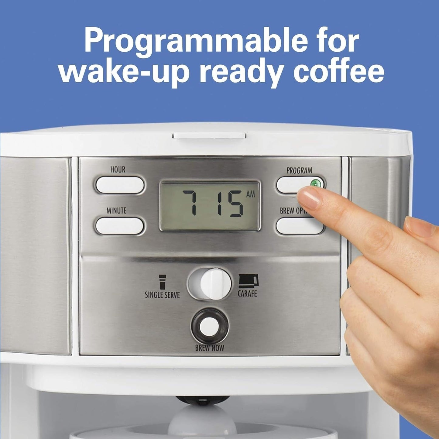 Cafetière 2 voies 12 tasses et doseur individuel, carafe en verre, pause et versement automatiques, blanche