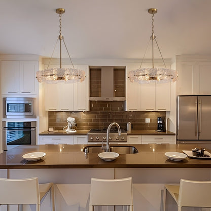 Lustre moderne en cristal doré de 23,6 po, 6 lumières, style tambour glamour, pour îlot de cuisine et salle à manger