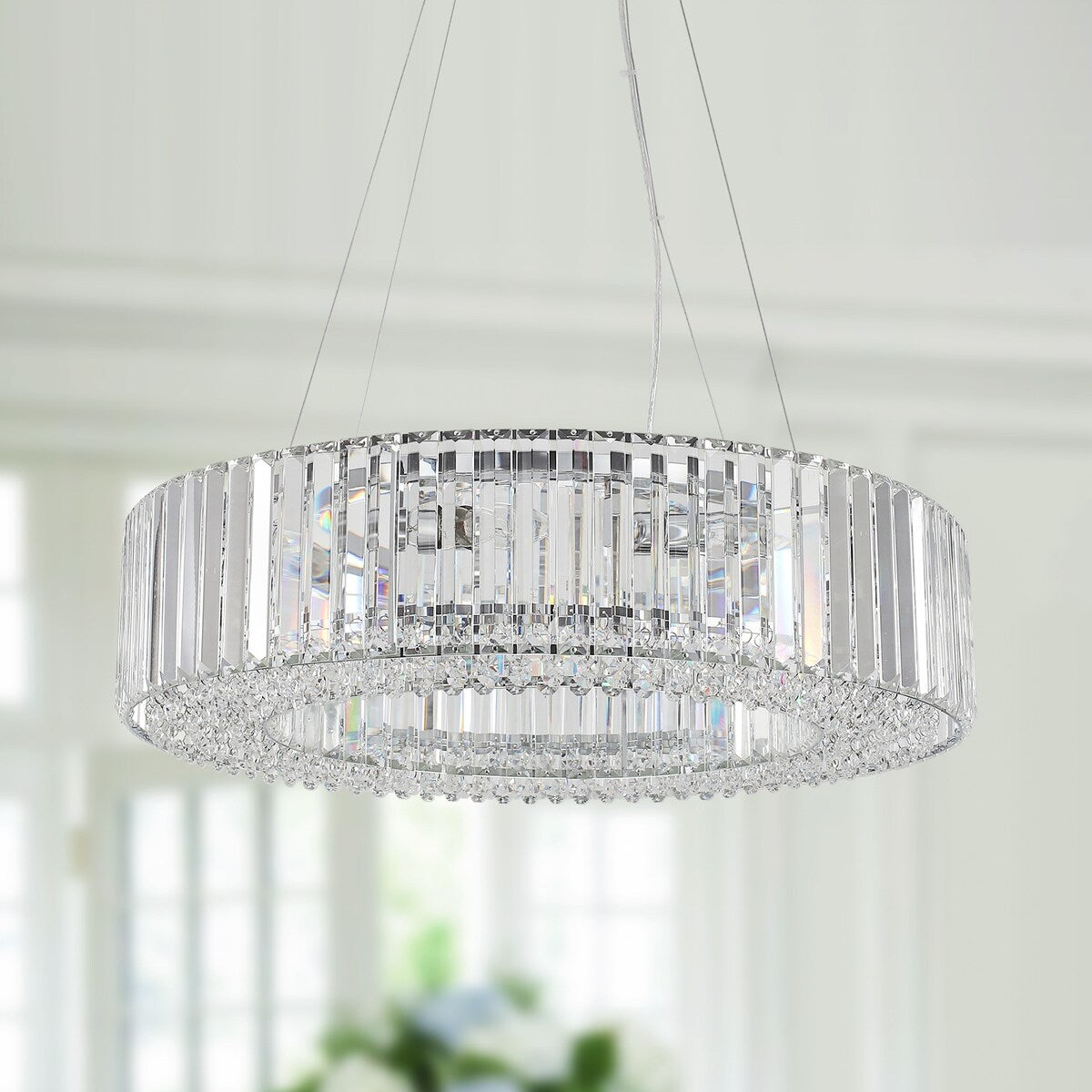 Lustre de ferme de 63 cm à 8 lumières, lustre en cristal, lustre tambour pour salle à manger, salon, chambre à coucher, cuisine