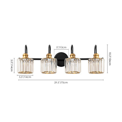 Applique murale de salle de bain moderne à 3/4 lumières, en cristal, à intensité variable, style glamour, linéaire, au-dessus du miroir