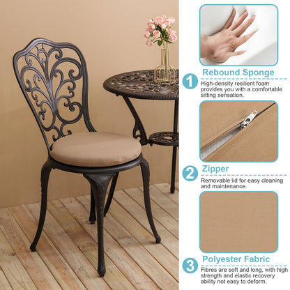 Ensemble de 3 tables et chaises papillon en aluminium pour patio extérieur avec trou pour parasol