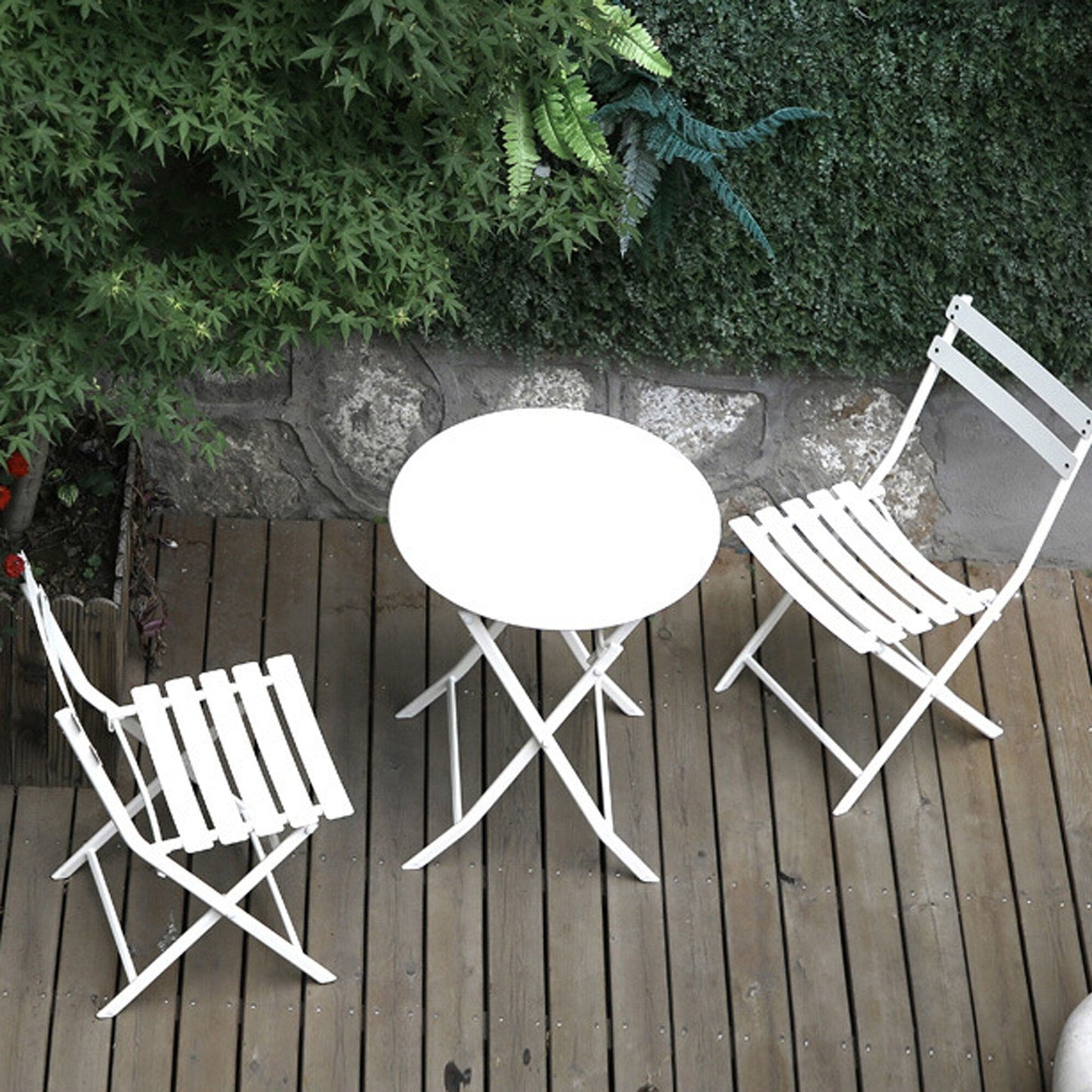 Ensemble bistro minimaliste de patio 3 pièces avec table ronde pliable et chaises - Ensemble bistro de patio 3 pièces