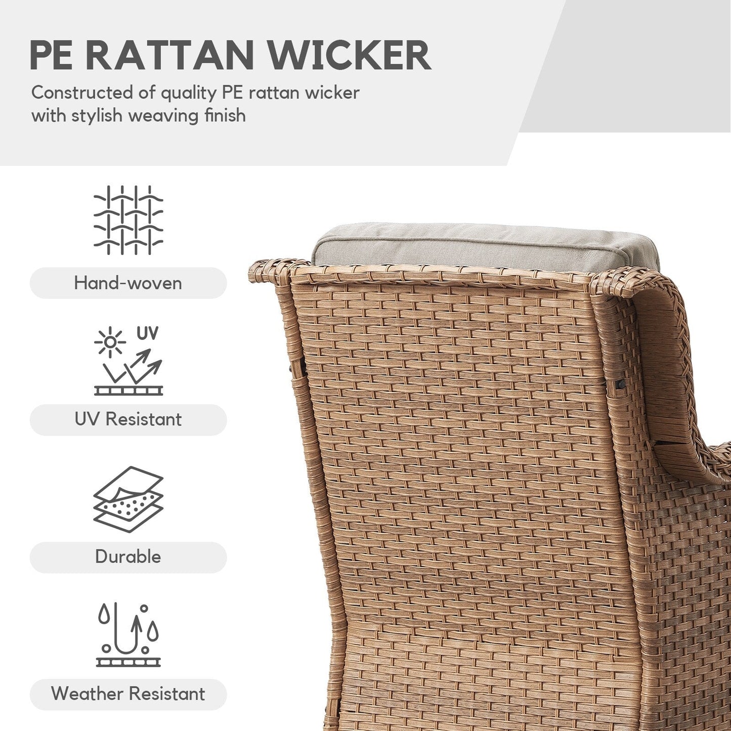 Fauteuil à bascule pivotant d'extérieur Gymojoy 3 pièces en osier avec coussin et table