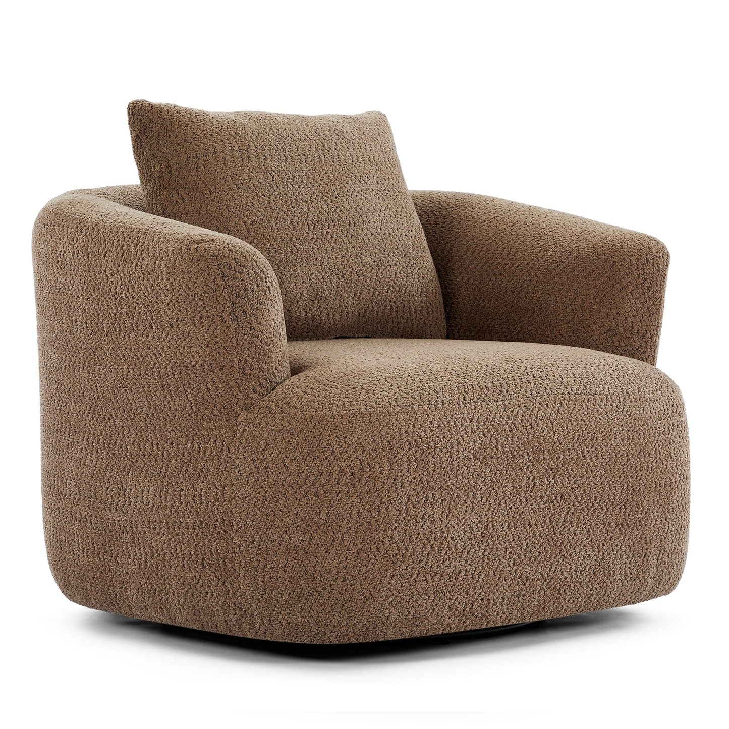 Fauteuil pivotant à 360°, fauteuil d'appoint en boucle de 38,2" avec coussin décoratif, fauteuil rembourré en forme de tonneau avec accoudoirs incurvés