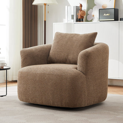 Fauteuil pivotant à 360°, fauteuil d'appoint en boucle de 38,2" avec coussin décoratif, fauteuil rembourré en forme de tonneau avec accoudoirs incurvés