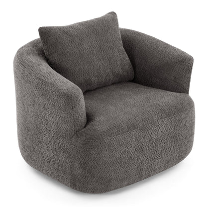 Fauteuil pivotant à 360°, fauteuil d'appoint en boucle de 38,2" avec coussin décoratif, fauteuil rembourré en forme de tonneau avec accoudoirs incurvés