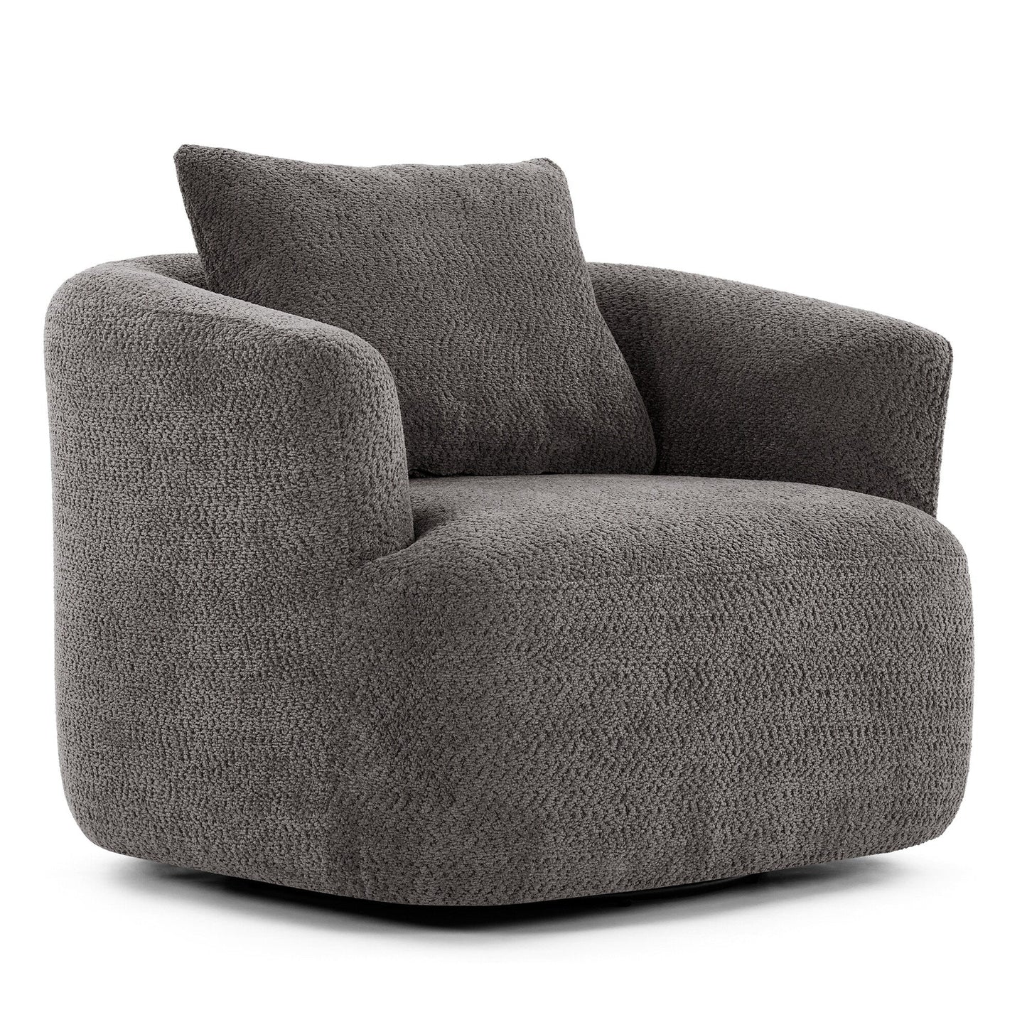 Fauteuil pivotant à 360°, fauteuil d'appoint en boucle de 38,2" avec coussin décoratif, fauteuil rembourré en forme de tonneau avec accoudoirs incurvés