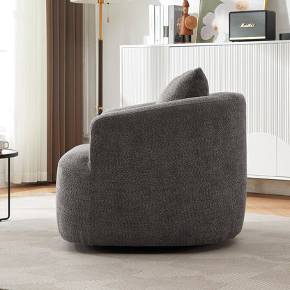 Fauteuil pivotant à 360°, fauteuil d'appoint en boucle de 38,2" avec coussin décoratif, fauteuil rembourré en forme de tonneau avec accoudoirs incurvés