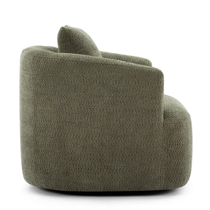 Fauteuil pivotant à 360°, fauteuil d'appoint en boucle de 38,2" avec coussin décoratif, fauteuil rembourré en forme de tonneau avec accoudoirs incurvés