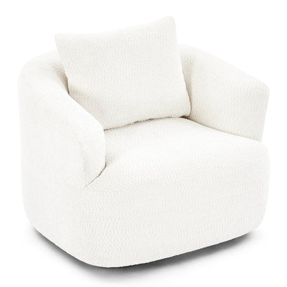 Fauteuil pivotant à 360°, fauteuil d'appoint en boucle de 38,2" avec coussin décoratif, fauteuil rembourré en forme de tonneau avec accoudoirs incurvés