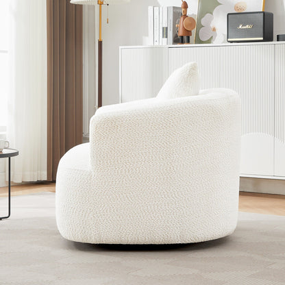 Fauteuil pivotant à 360°, fauteuil d'appoint en boucle de 38,2" avec coussin décoratif, fauteuil rembourré en forme de tonneau avec accoudoirs incurvés