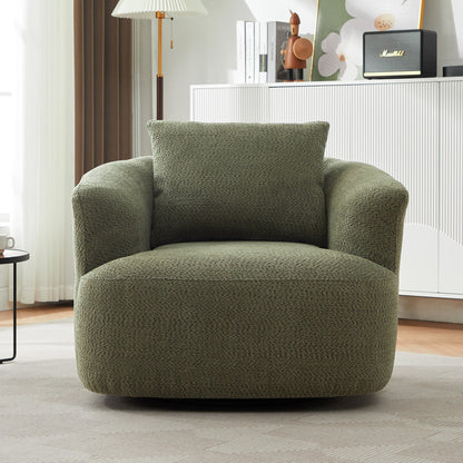 Fauteuil pivotant à 360°, fauteuil d'appoint en boucle de 38,2" avec coussin décoratif, fauteuil rembourré en forme de tonneau avec accoudoirs incurvés