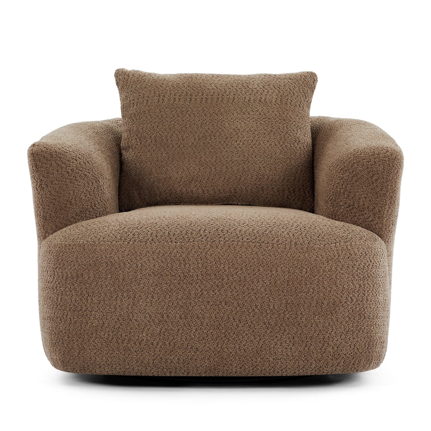 Fauteuil pivotant à 360°, fauteuil d'appoint en boucle de 38,2" avec coussin décoratif, fauteuil rembourré en forme de tonneau avec accoudoirs incurvés