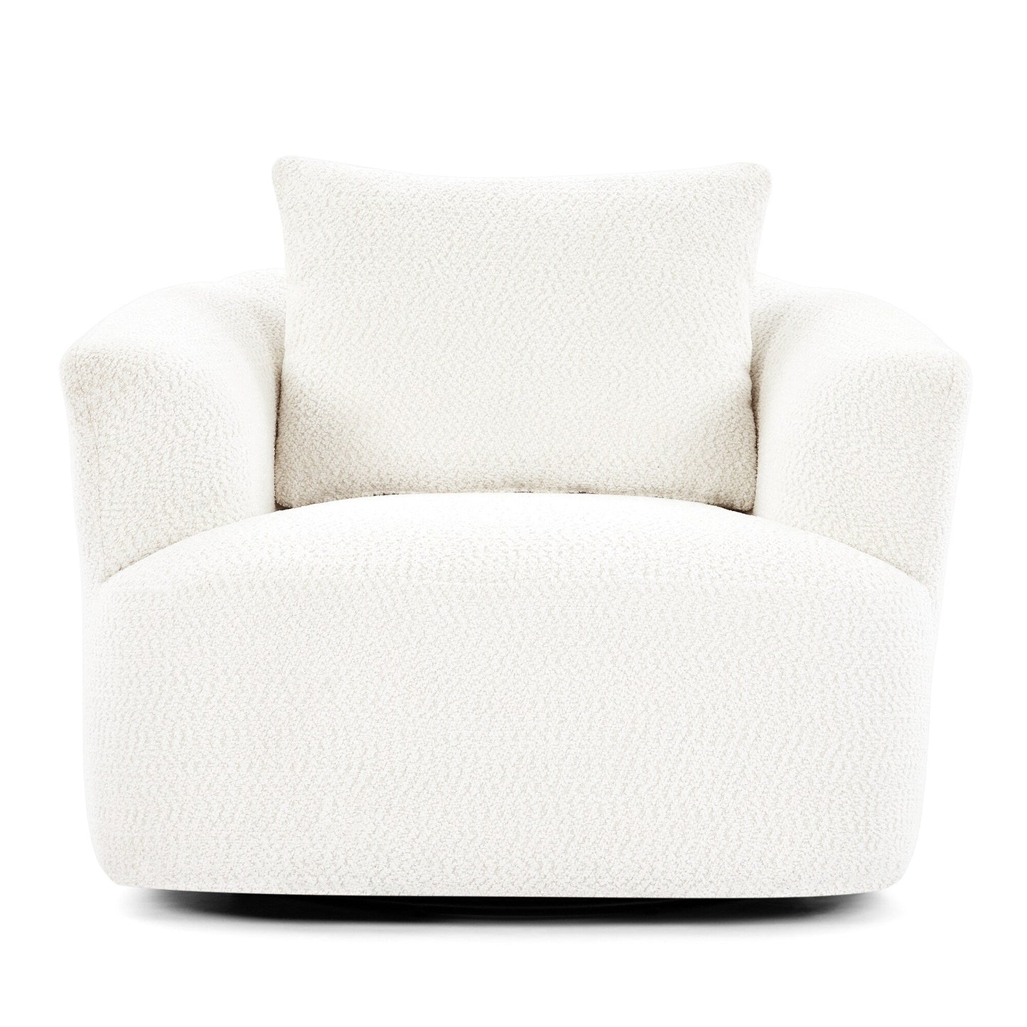 Fauteuil pivotant à 360°, fauteuil d'appoint en boucle de 38,2" avec coussin décoratif, fauteuil rembourré en forme de tonneau avec accoudoirs incurvés