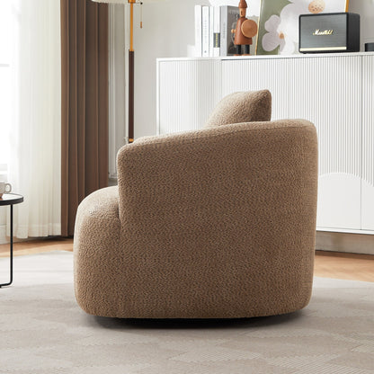 Fauteuil pivotant à 360°, fauteuil d'appoint en boucle de 38,2" avec coussin décoratif, fauteuil rembourré en forme de tonneau avec accoudoirs incurvés