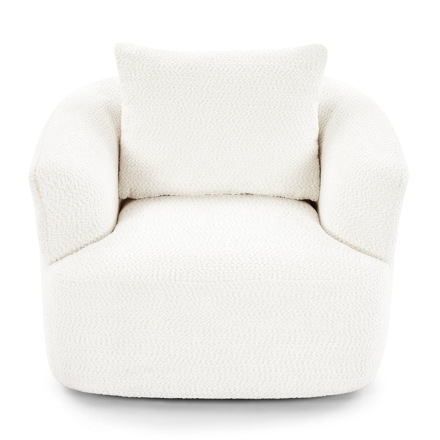 Fauteuil pivotant à 360°, fauteuil d'appoint en boucle de 38,2" avec coussin décoratif, fauteuil rembourré en forme de tonneau avec accoudoirs incurvés