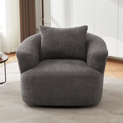 Fauteuil pivotant à 360°, fauteuil d'appoint en boucle de 38,2" avec coussin décoratif, fauteuil rembourré en forme de tonneau avec accoudoirs incurvés