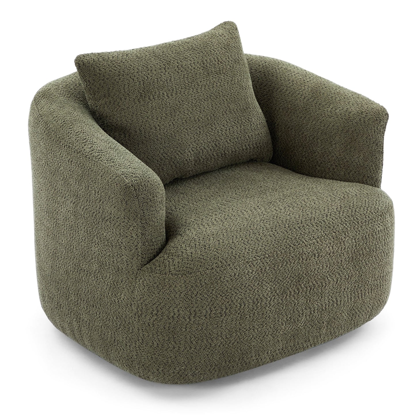 Fauteuil pivotant à 360°, fauteuil d'appoint en boucle de 38,2" avec coussin décoratif, fauteuil rembourré en forme de tonneau avec accoudoirs incurvés