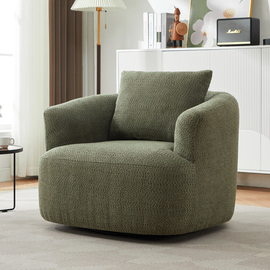 Fauteuil pivotant à 360°, fauteuil d'appoint en boucle de 38,2" avec coussin décoratif, fauteuil rembourré en forme de tonneau avec accoudoirs incurvés