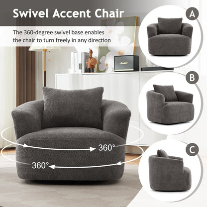 Fauteuil pivotant à 360°, fauteuil d'appoint en boucle de 38,2" avec coussin décoratif, fauteuil rembourré en forme de tonneau avec accoudoirs incurvés