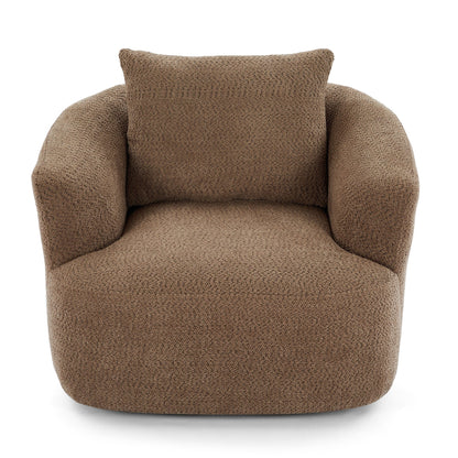 Fauteuil pivotant à 360°, fauteuil d'appoint en boucle de 38,2" avec coussin décoratif, fauteuil rembourré en forme de tonneau avec accoudoirs incurvés