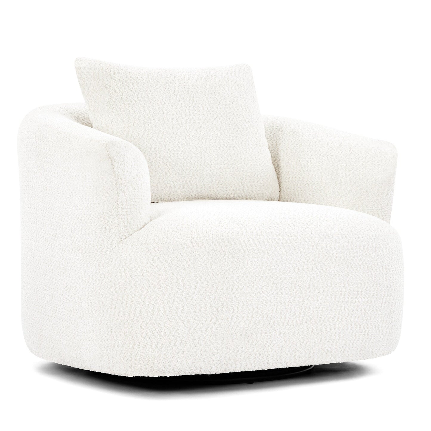 Fauteuil pivotant à 360°, fauteuil d'appoint en boucle de 38,2" avec coussin décoratif, fauteuil rembourré en forme de tonneau avec accoudoirs incurvés