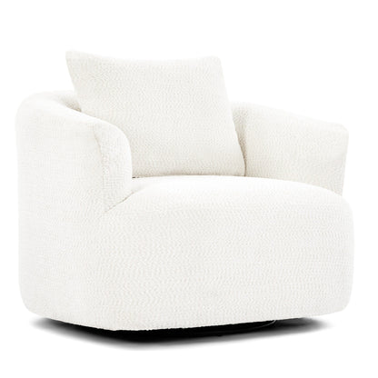 Fauteuil pivotant à 360°, fauteuil d'appoint en boucle de 38,2" avec coussin décoratif, fauteuil rembourré en forme de tonneau avec accoudoirs incurvés