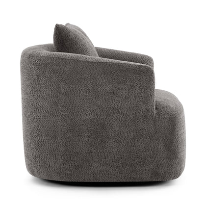 Fauteuil pivotant à 360°, fauteuil d'appoint en boucle de 38,2" avec coussin décoratif, fauteuil rembourré en forme de tonneau avec accoudoirs incurvés