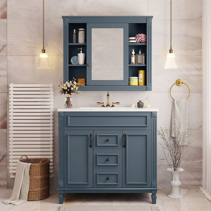 Meuble-lavabo moderne de 36 po avec lavabo supérieur et armoire à miroir, 2 portes et 2 tiroirs