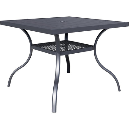 Table à manger rectangulaire en métal pour patio extérieur 60 x 37 avec trou pour parasol pour 6 personnes
