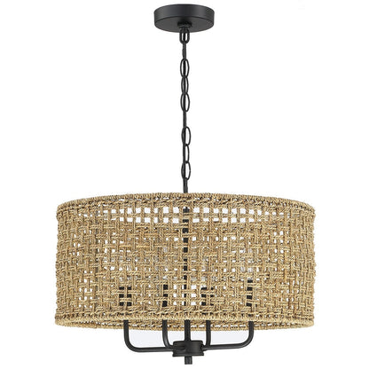 Lustre tambour bohème tissé à la main à 4 lumières - Paille - 20 po de largeur