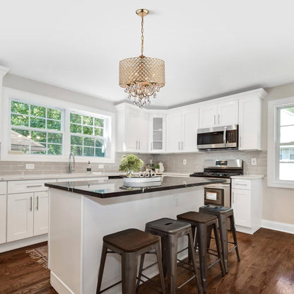 Lustre tambour à perles rondes avec cristaux suspendus