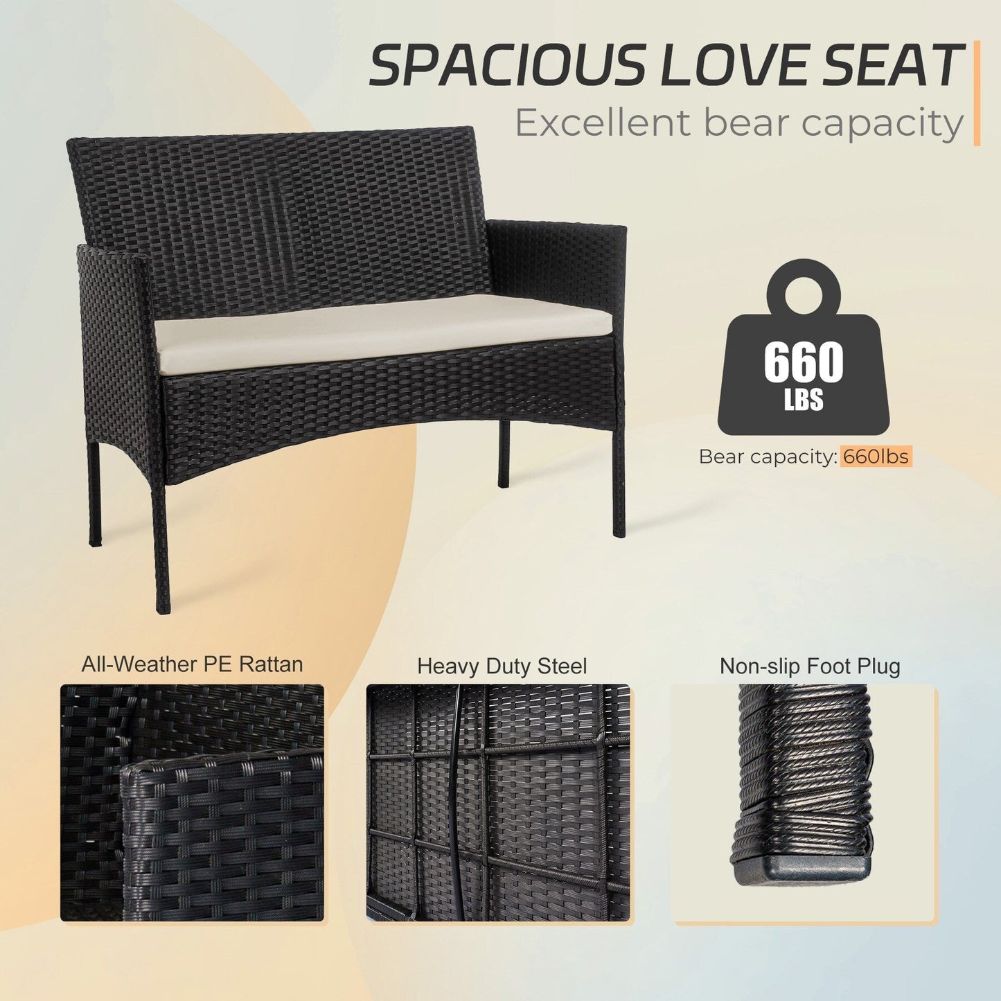 Ensemble de 4 meubles de jardin en osier, sectionnel et en rotin avec coussins