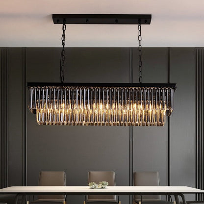 Lustre contemporain en cristal gris fumé et noir de 47 po, luminaire suspendu linéaire à deux niveaux pour îlot de cuisine et salle à manger