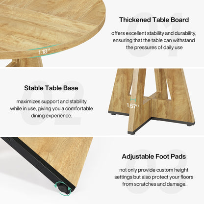 Table à manger ronde 47 pouces pour 4 personnes, table de cuisine de style campagnard, petite table à dîner en bois pour salle à manger et salon