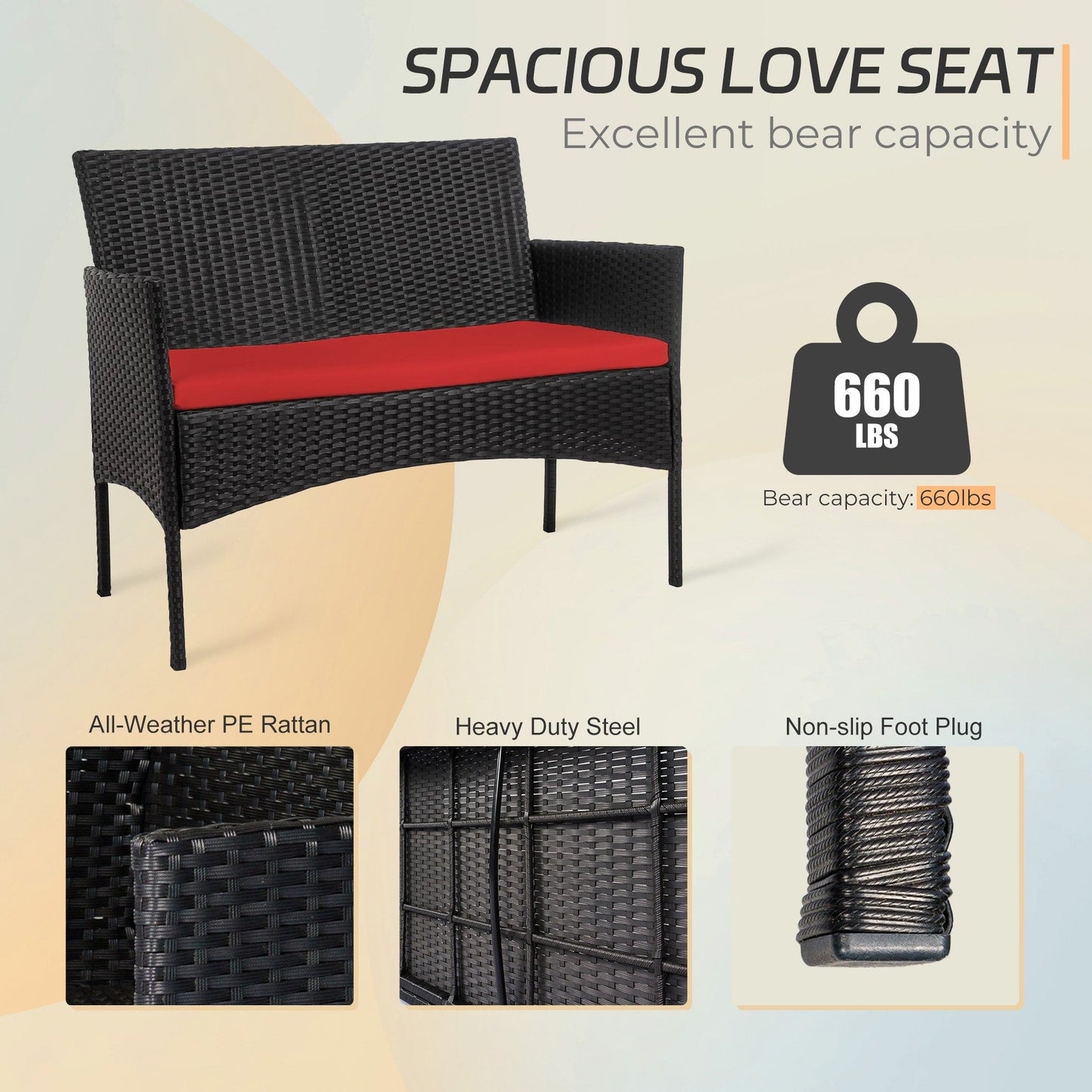 Ensemble de 4 meubles de jardin en osier, sectionnel et en rotin avec coussins