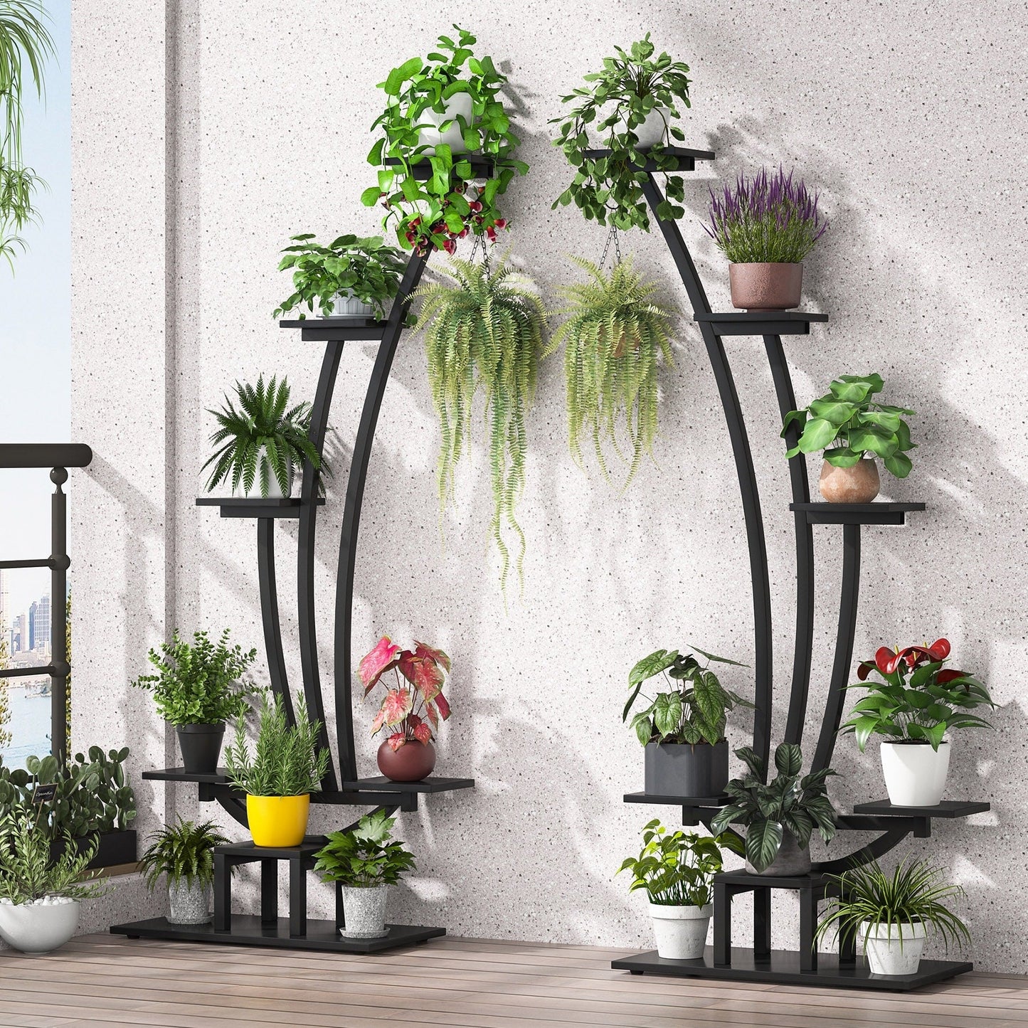 Support pour plantes d'intérieur, support à fleurs à 6 niveaux pour jardin - Lot de 2