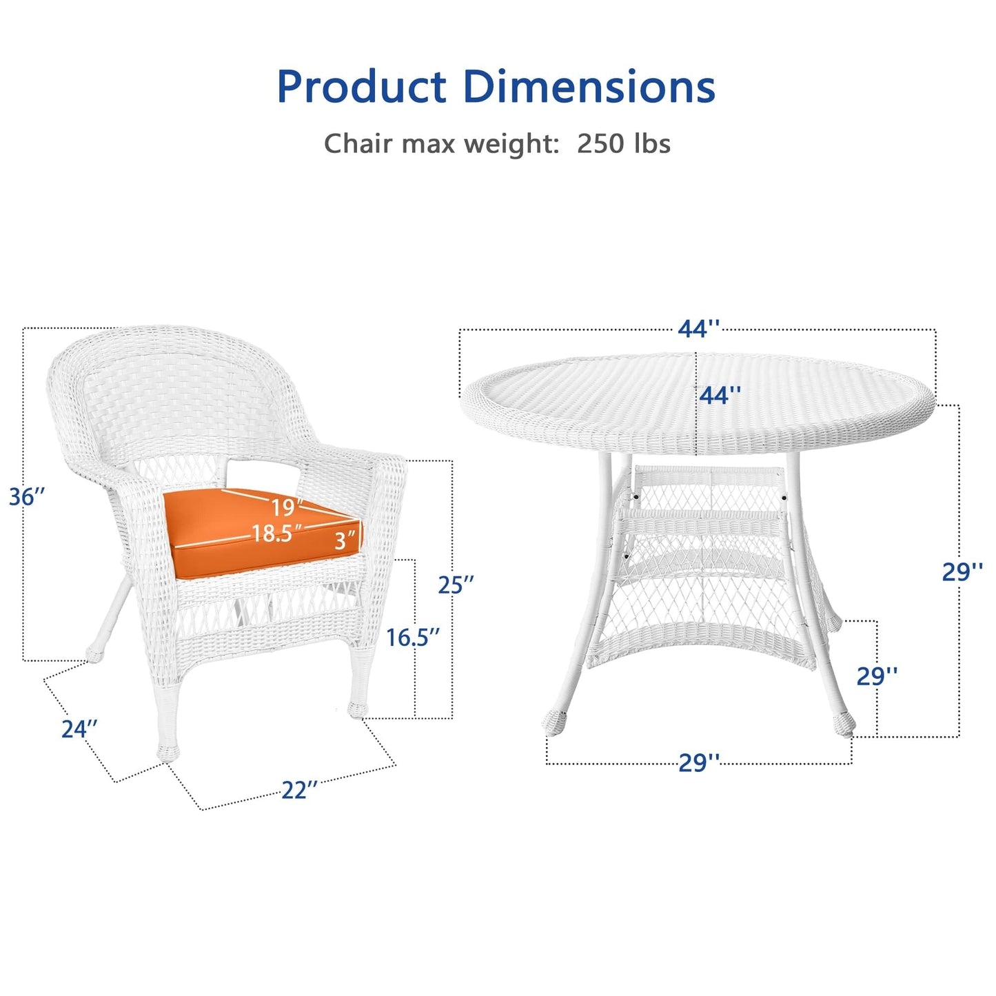 Ensemble de salle à manger en résine tressée blanche 5 pièces