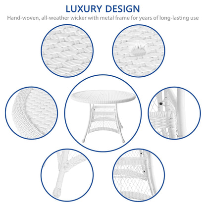 Ensemble de salle à manger en résine tressée blanche 5 pièces